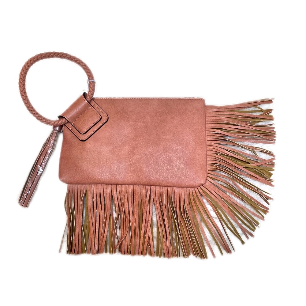 NWT Vegan Coral Fringe Handbag